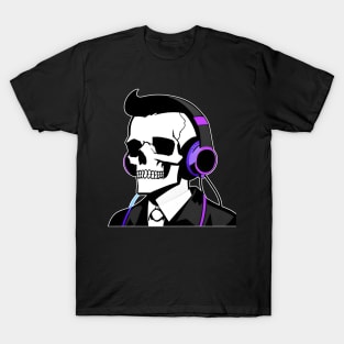 Elegant Skull With Headphones, Violet | Listening Music T-Shirt